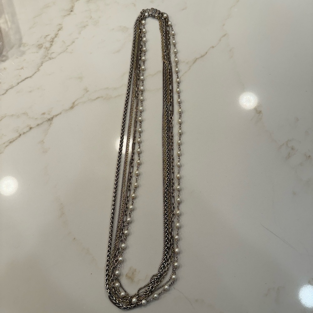 David yurman multi row chain necklace pearls gold silver. 6 chains, 15 in long